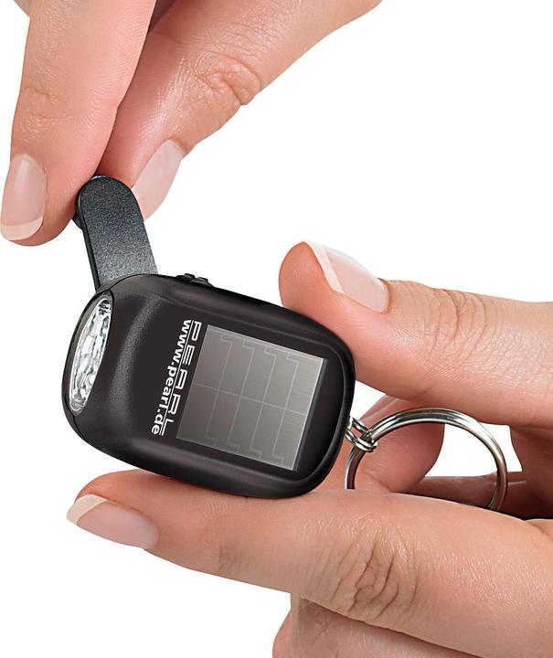 Produktbild Pearl Mini-Solar-Taschenlampe mit Dynamo & Schlüsselring, 0,1 W, 8 lm
