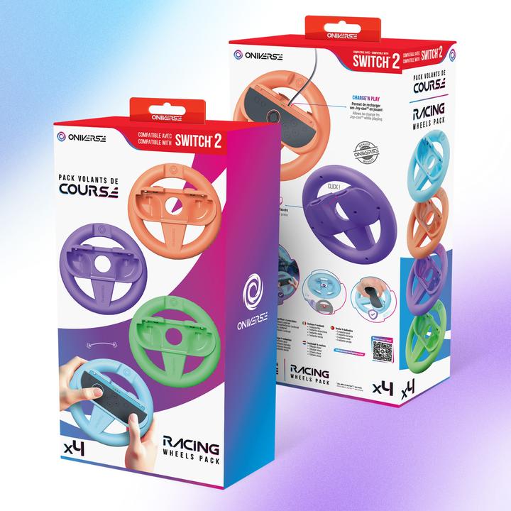 Actual product image Oniverse 4er-Set Racing-Lenkräder für Nintendo Switch™ & Switch 2™ - Gaming-Zubehör (Switch 2, Switch OLED, Switch)