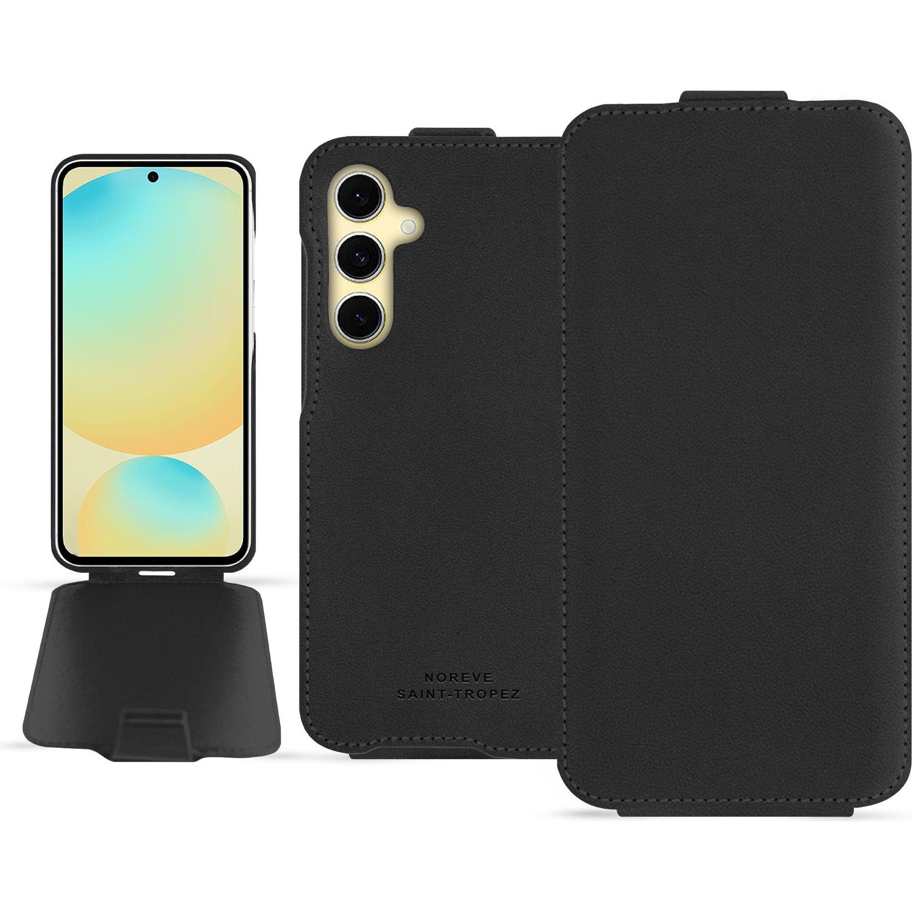 Noreve Lederschutzhülle vertikal (Samsung Galaxy S24 FE), Smartphone Hülle, Schwarz