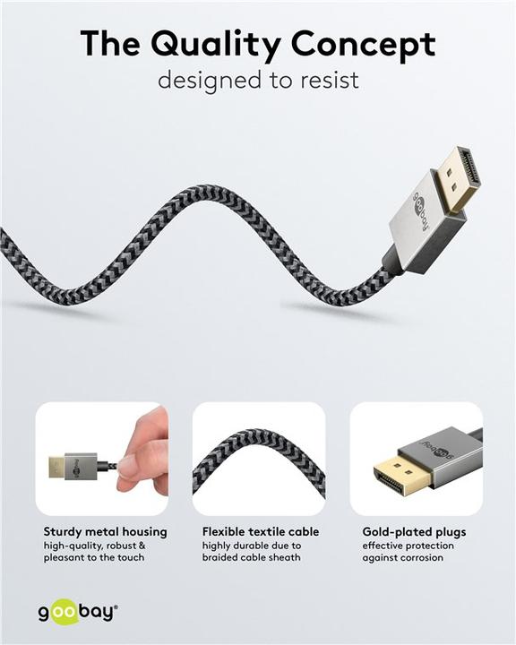 Produktbild Goobay Slim DisplayPort-Kabel 2.0/2.1, 40 Gbit/s (2 m)