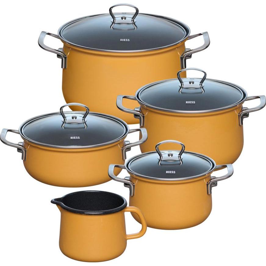 Riess Kochgeschirr Set 5-tlg. Design NOUVELLE Orange, Pfanne + Kochtopf, Orange