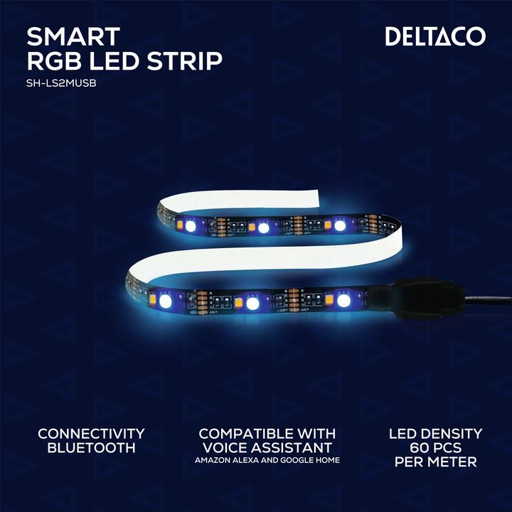Image du produit Deltaco Boucle LED alimentée par USB (RGB, Multicolore, Blanc, RGBW, 200 cm, Intérieur, Extérieur)