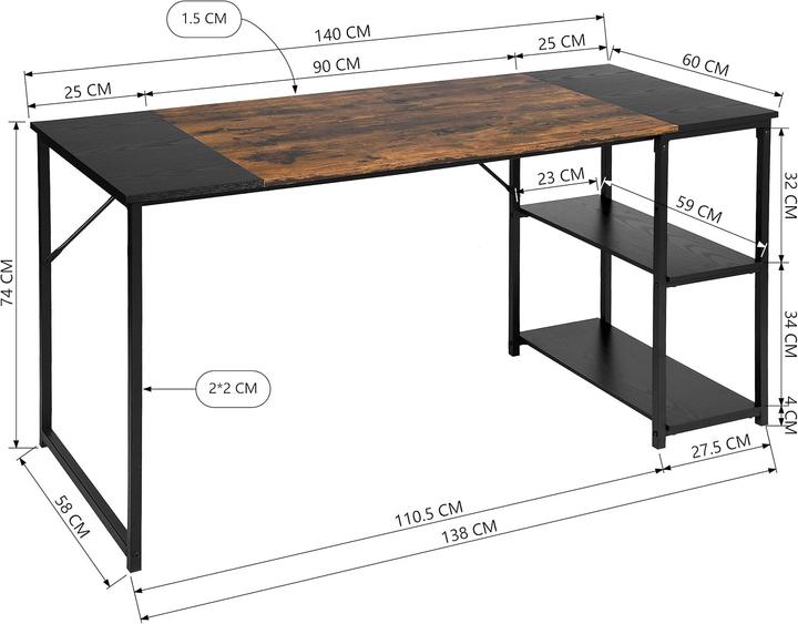 Image du produit FurnitureR Bureau à Hauteur Réglable Design Patchwork (140 x 60 x 74 cm)