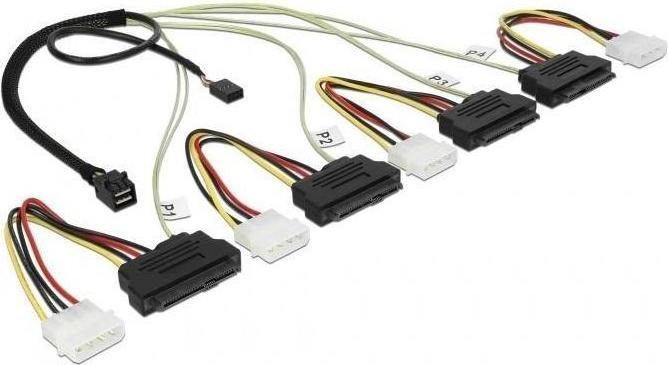 Image du produit Delock Câble Mini SAS HD x 4 SFF 8643 mâle > 4 x SAS 29 Pin SFF 8482 femelle