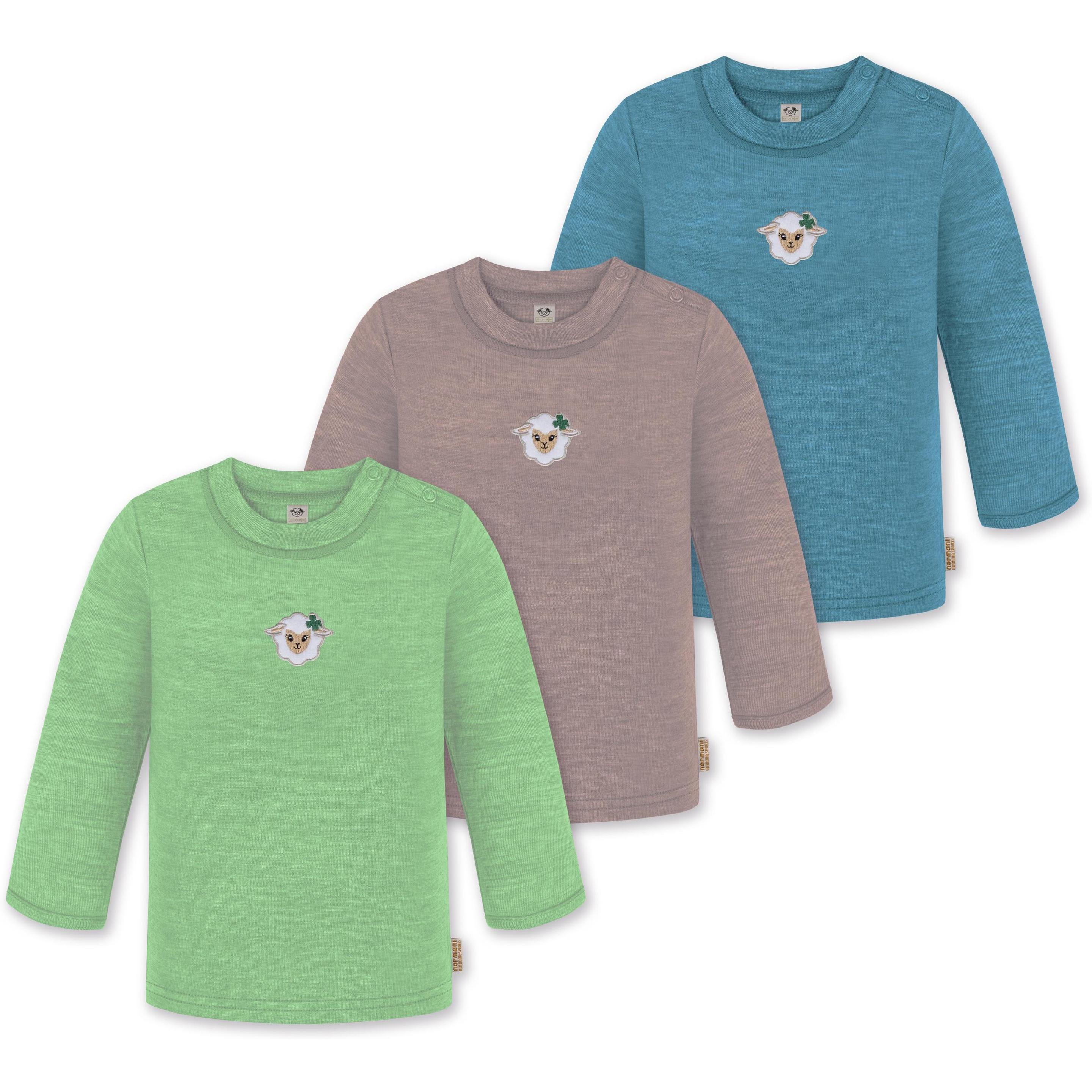 Normani, Herren, Body, 3er Pack Baby Merino Longsleeve „Taupo" - 9475, Blau, (80)