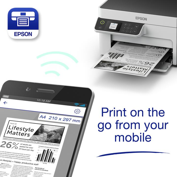 Actual product image Epson Multifunction compact printer EcoTank M2120 Mono, Inkjet, A4, Wi-Fi, White (Ink, Black and white)