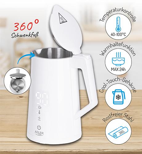 Image du produit Adler AD 1345 electric kettle Blanc (1.70 l)