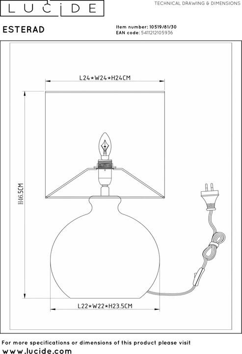 Produktbild Lucide ESTERAD - Tischlampe - 1xE14 - Schwarz 10519/81/30 (E14)