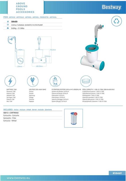 Label énergétique Bestway Skimatic 2-in-1 Einhängeskimmer/ Filterpumpen-Kombination 3.974 l/h