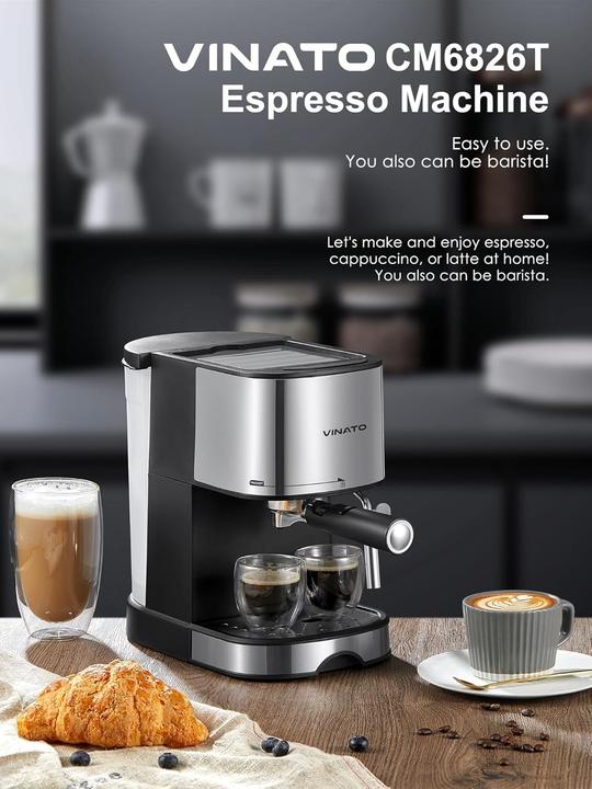 Produktbild Vinato Espressomaschine mit Milchschäumer, 15 Bar Druck und schneller Aufheizfunktion