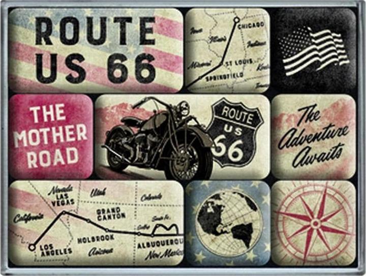Produktbild Nostalgic-Art Merchandising Magnet-Set Route 66 9 Stück, Mehrfarbig (9 x)