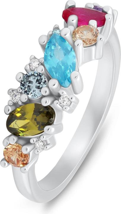 Brilio Zilver - Opvallende zilveren ring met gekleurde zirkonia's RI099W - Circuit: 56 mm (56)