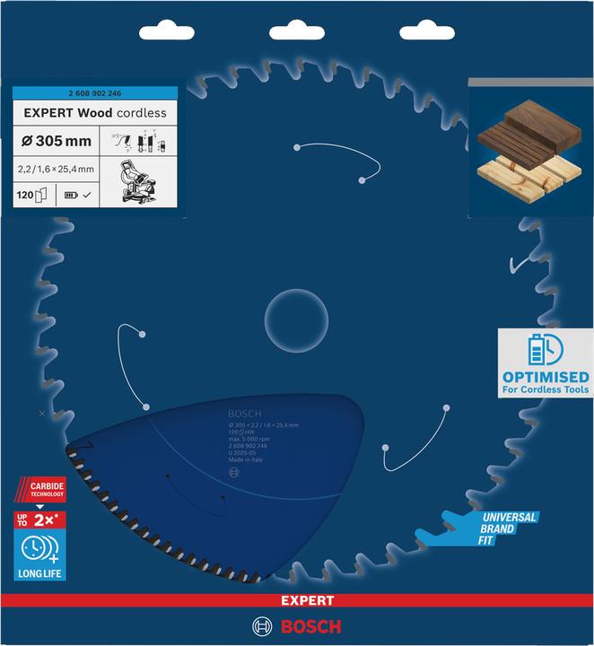 Actual product image Bosch Professional Zubehör Blau Zubehör 2608902246 EXPERT Kreissägeblatt Holz kabellos 305 x 2,2/1,6 x 25,4 mm T120