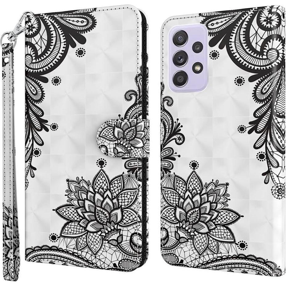 Cover-Discount Galaxy A23 - Etui Glitzer Effekt Blumen schwarz (Samsung Galaxy A23), Smartphone Hülle, Schwarz