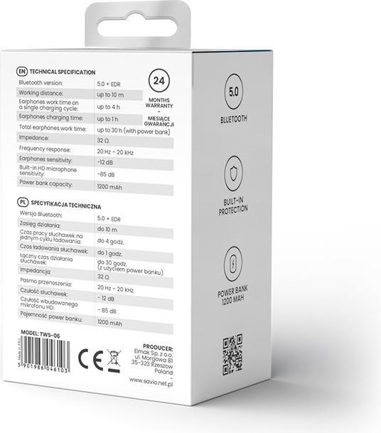 Actual product image Savio TWS-06 Bluetooth 5.0 + EDR Headphones & Headset in Ear Black (Wireless)