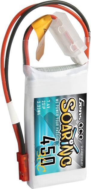 Actual product image Gens Ace Accumulator Soaring 450mAh 7.4V 30C 2S1P JST-SYP (7.40 V, 450 mAh)