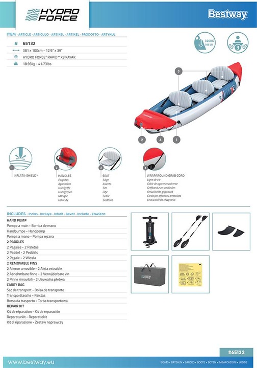 Energy Label Bestway Hydro Force Rapid X3 Inflatable 3-Person Kayak Set 3.81 m (3 pers.)