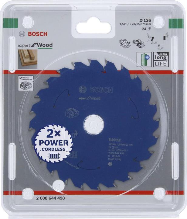 Produktbild Bosch Professional Zubehör Akku-Kreissägeblatt Expert for Wood, 136 x 1,5/1 x 20, 24 Zähne