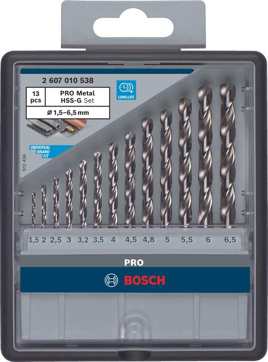 Image du produit Bosch Professional Zubehör PRO Metal HSS-G Ensemble de forets hélicoïdaux, 13 pièces (6 mm, 6,5 mm, 5,5 mm, 1,5 mm, 3 mm, 5 mm, 2,5 mm, 3,5 mm, 4,5 mm, 3,2 mm, 4,8 mm, 2 mm, 4 mm)