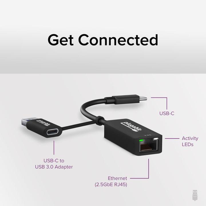 Actual product image Plugable 2.5G USB C to Ethernet Adapter (USB-C, RJ45 (1x))