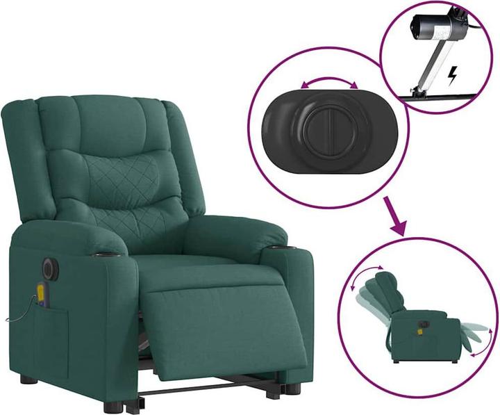 Image du produit vidaXL Fauteuil de massage électrique avec fonction releveur Vert foncé Tissu