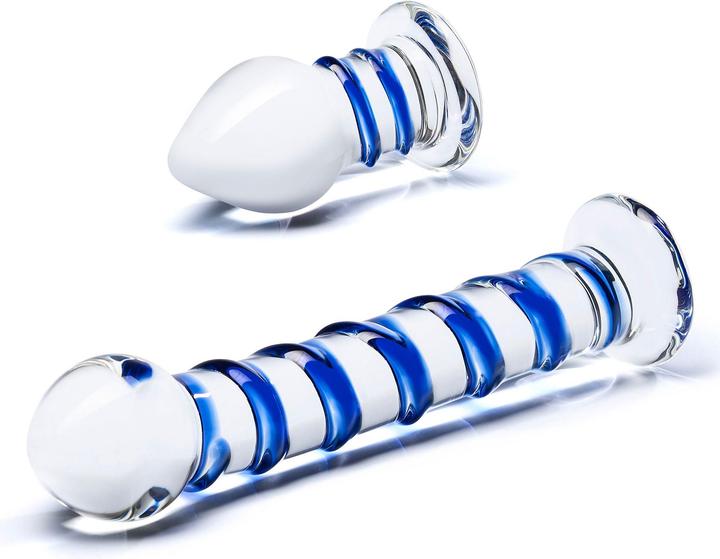 Produktbild Gläs Double Penetration Glass Swirly Dildo & Butt Plug Set 2 pcs