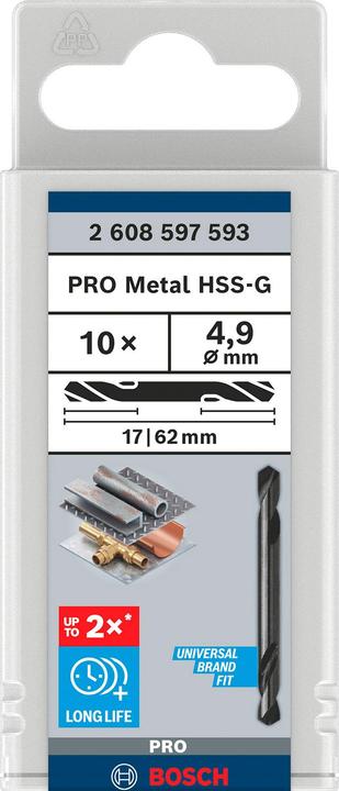 Produktbild Bosch Professional Zubehör PRO Metal HSS-G Spiralbohrer mit Doppelklinge, 4,9 x 17 x 62 mm (4.9 mm)