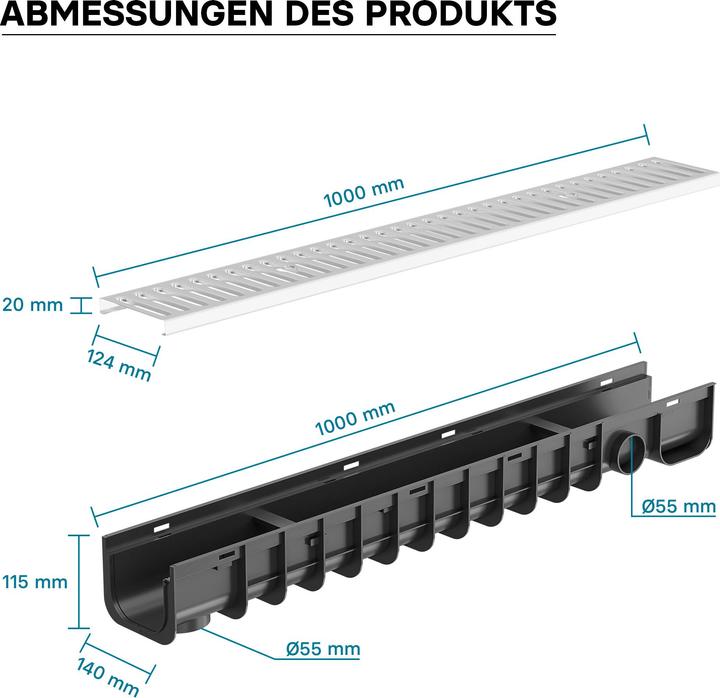 Image du produit Wiltec Caniveau de drainage 1m Grille de couverture 1,5t galvanisée Caniveau de drainage Caniveau de