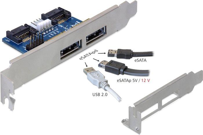 Image du produit Delock Slot bracket 2x eSATAp 5V/12V avec support Low Profile (SATA, Unité centrale à 4 broches)