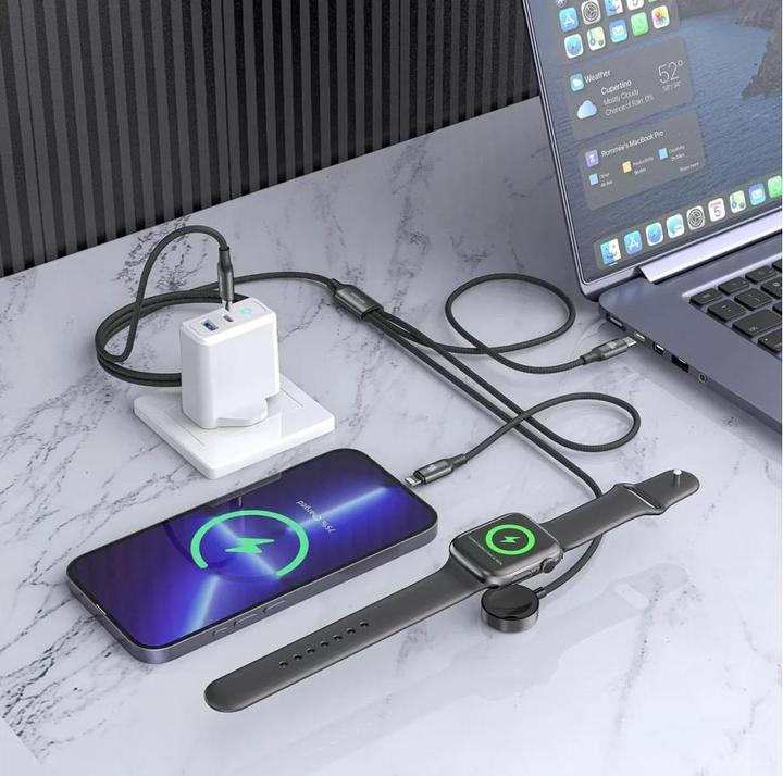 Produktbild Ven-Dens 3-in-1 Flexible USB-C iPhone & Apple Watch Data & Charge Kabel 1.2m (USB 3.2 Gen 1, 100 W)