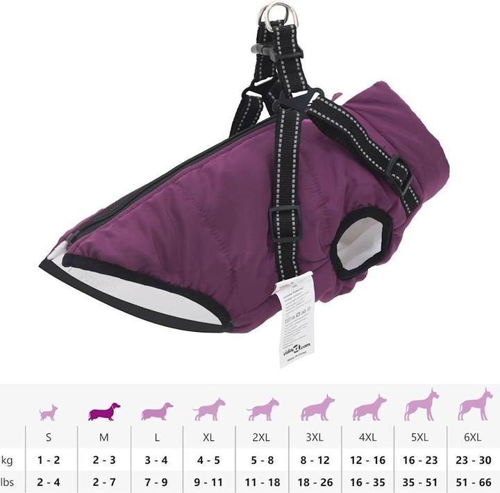 Actual product image vidaXL Dog coat with harness Waterproof Reflective Purple (36, Dog coat)