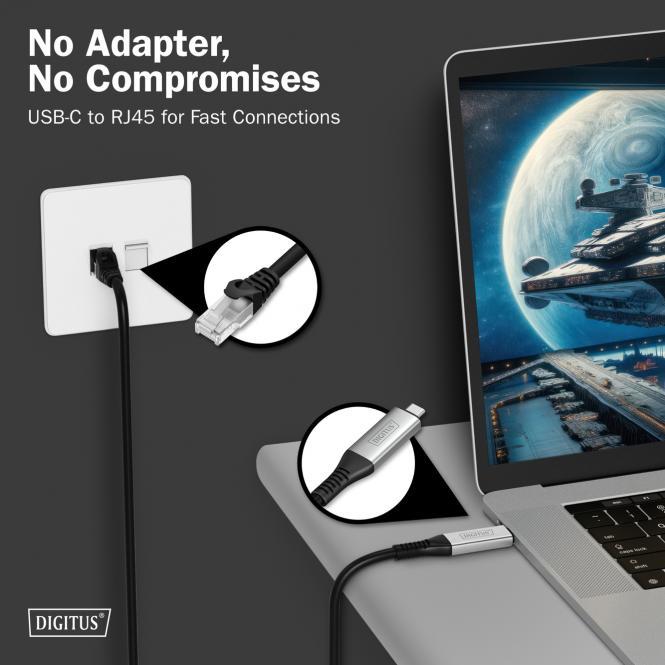 Image du produit Digitus Câble USB-C 3.2 Gen1 - RJ45 Ethernet, 1Gbit/s, 10m (S/FTP, CAT6a, 10 m)