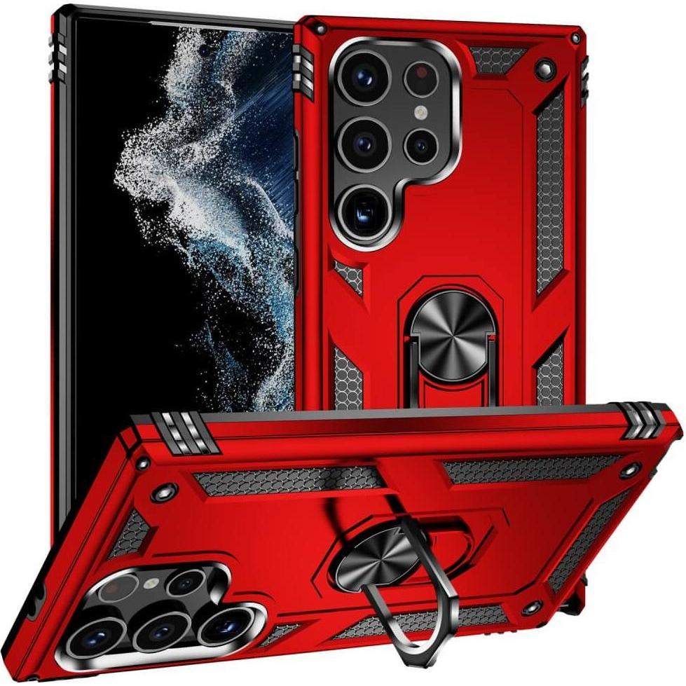 Cover-Discount Armor Case mit Kickstand rot (Samsung Galaxy S24 Ultra), Smartphone Hülle, Rot