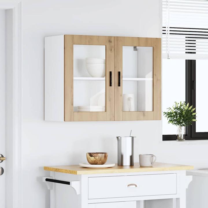 Image du produit VidaXL Armoire suspendue de cuisine avec porte en verre Porto Artisan-Chêne Armoire murale de cuisine (80 x 31 x 60 cm)