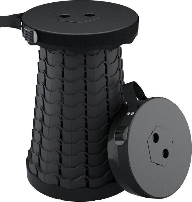 Stride Ausziehbarer Campinghocker tragbarer Hocker mit Schlaufe faltbar Schwarz