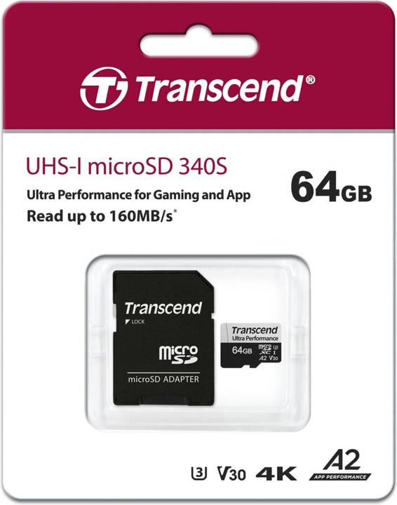 Produktbild Transcend SD microSD Card SDXC USD340S w/adapter (64 GB, microSDXC, U3, UHS-I)