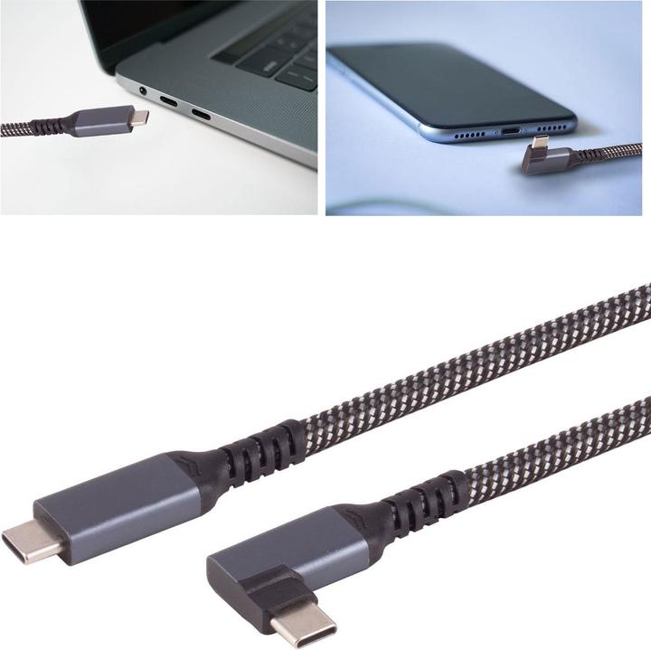 Produktbild S-Impuls 3er-Set Schnellladekabel USB-C auf USB-C 90Â° Winkelstecker, schwarz/weiss, 2 m, textil (2 m, 100 W)