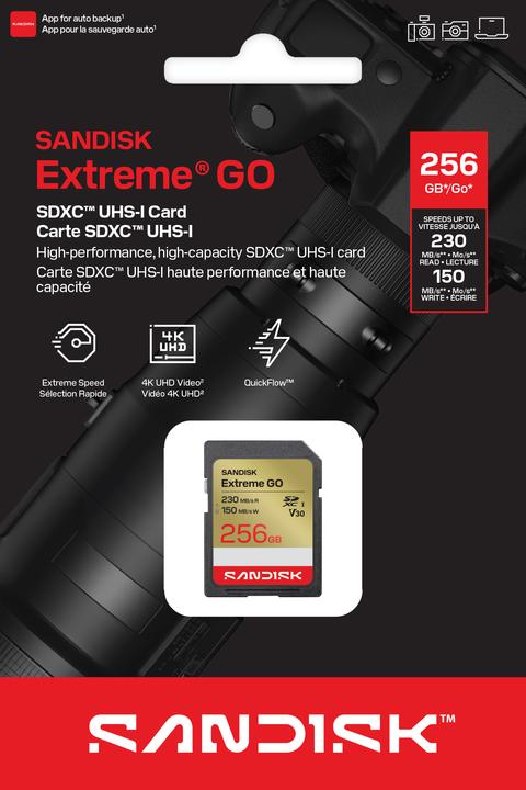 Produktbild SANDISK Extreme SD UHS-I 256GB 230MB/s/150MB/s (256 GB, SDXC, U3, UHS-I)