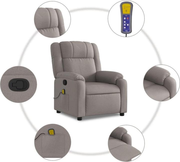 Produktbild VidaXL Massagesessel Fernsehsessel Relaxsessel Sessel Liegesessel Taupe Stoff