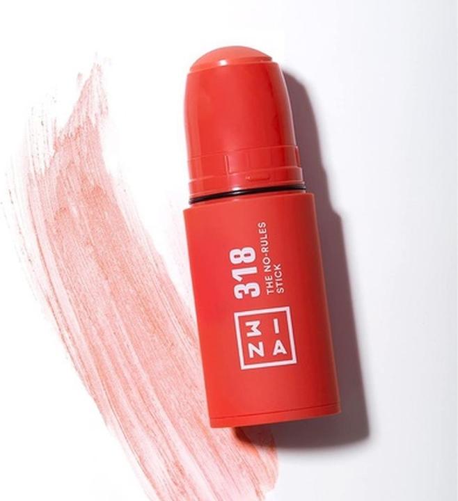 Actual product image 3INA MAKEUP The No Rules Stick 318 Coral Blush Stick Matte with Hyaluronic Acid Cream Blush for a Na (318 - Coral)