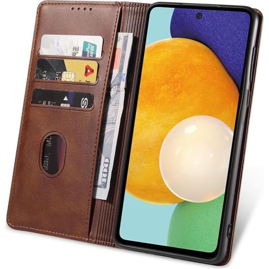 Thumbnail - Cover-Discount Galaxy A23 - Stand Flip Case Hülle dunkelbraun (Samsung Galaxy A23), Smartphone Hülle, Braun
