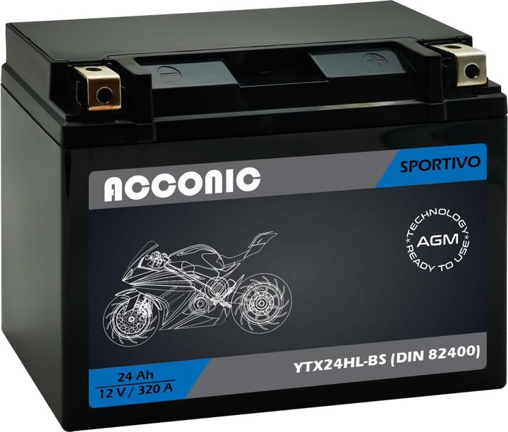 Acconic Sportivo AGM YTX24HL-BS Motorradbatterie 24 Ah 12V (DIN 82400) (12 V, 24 Ah)