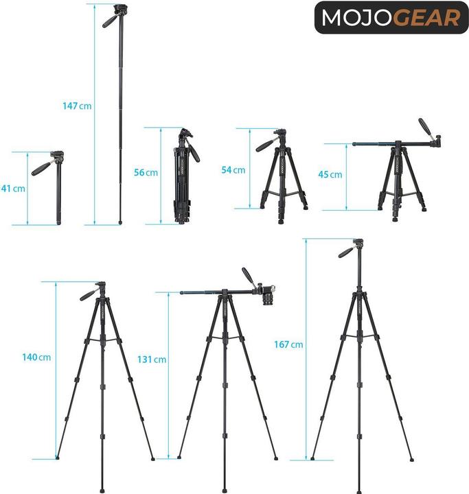 Productafbeelding Mojogear 167cm 3-In-1 Tripod w/ Phone Holder (MG-35-T) (Metaal)