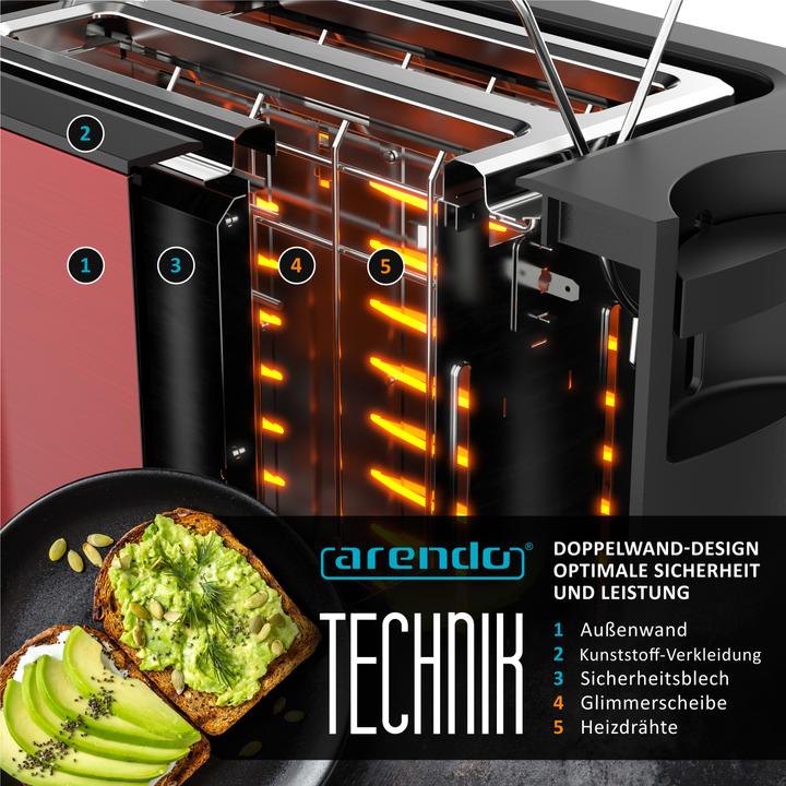 Produktbild Arendo Toaster Edelstahl 2-Scheiben Kurzschlitz, Display mit Restzeitanzeige, Touchpanel, Brötchenaufsatz