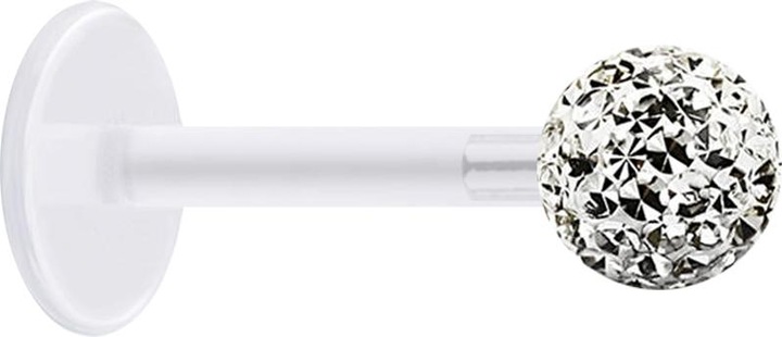 Image du produit Star Piercing Micro Labret transparent avec boule de cristal argentée et couche de protection en époxy (Acier chirurgical 316L, sans laiton, Bioflex)
