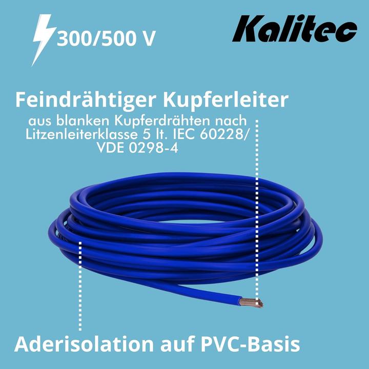 Produktbild Kalitec 10 Meter H05V-K 1 mm² ultramarinblau Verdrahtungsleitung I Aderleitung flexibel I PVC Einzel (10 m)