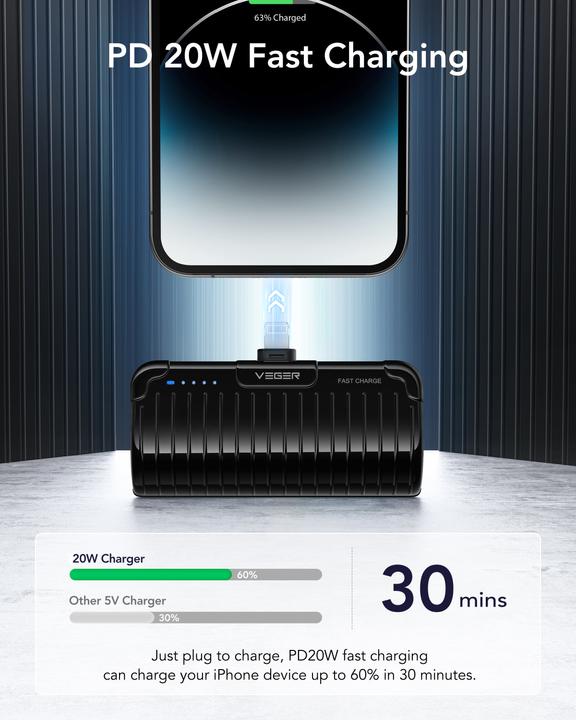 Actual product image Veger PLUGON-L PRO VG-W0558P 5000mAh Powerbank Lightning Bulit-in with KickStand (5000 mAh, 20 W, 18.50 Wh)