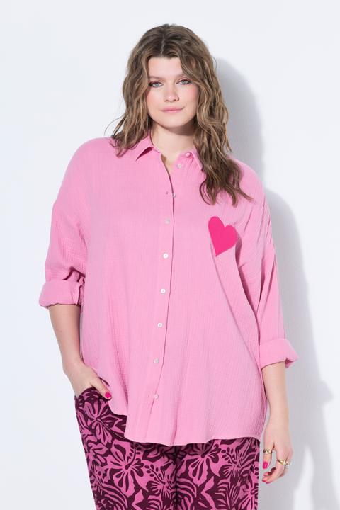 Actual product image Studio Untold Oversized Muslin Heart Patch Button-Down Blouse (46, 48)