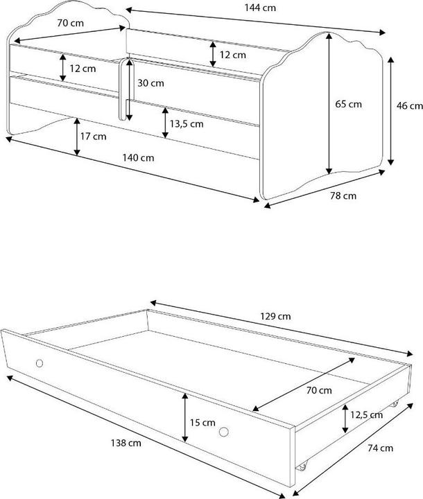 Actual product image ADRK Furniture Bed with mattress, slatted frame and drawer CASIMO BLUE BEAR 140x70 (70 x 140 cm)