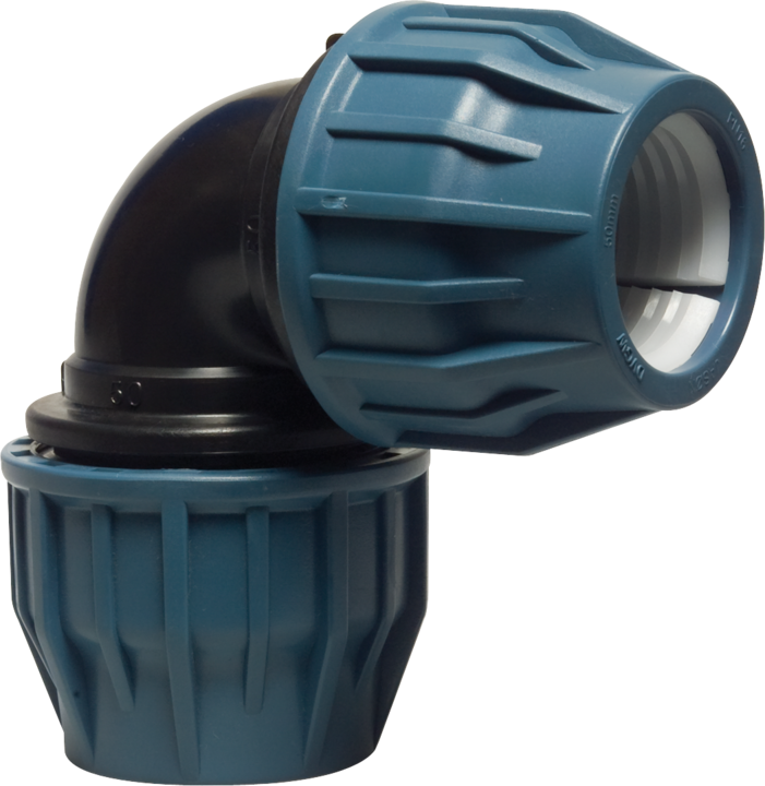 Actual product image Jason Winkel 90° PP 63 mm Klemm 16bar Schwarz/Blau DVGW/KIWA/WRAS/SVGW